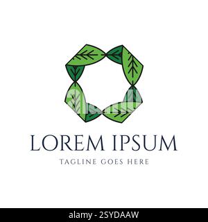 Square Connect Hub Star Green Leaf Leaves for Nature Herbal Environment Logo Design Vector Stock Vector