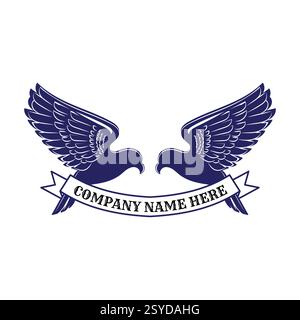 Simple Minimalist Spread Wings Pigeon Dove Bird Silhouette with Ribbon Logo Design Illustration Vector Stock Vector
