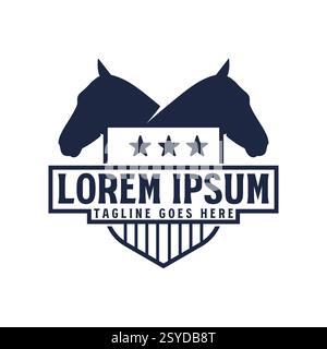 Simple Minimalist Horse Stallion Head Silhouette with Shield Illustration Vector Stock Vector