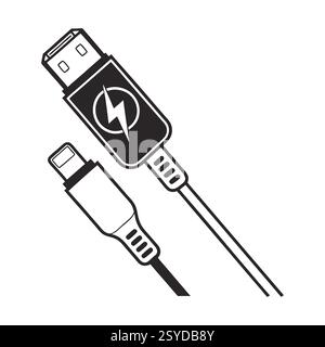 USB and Charging Cable Line Art Stock Vector