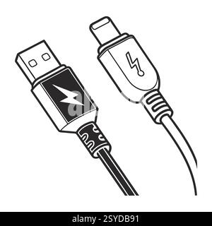 USB and Charging Cable Line Art Stock Vector