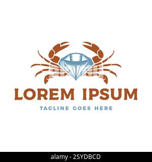 Vintage Retro Crab with Diamond Stone Icon Illustration Logo Design Vector Stock Vector