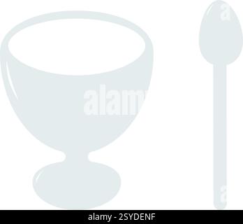 Stylized Empty Boiled Egg holder and small spoon Breakfast Devices in pale gray Egg Day element idea. Isolated Vector illustration Thematic cards, poster or web promo banner, leaflets, print materials Stock Vector
