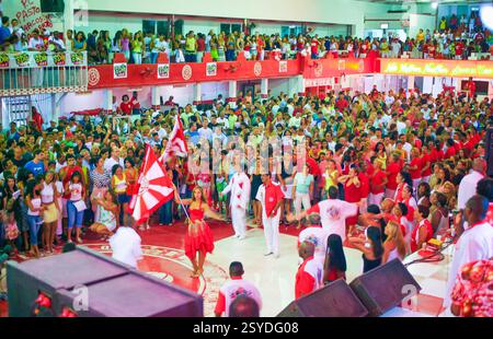 Brazil, Rio de Janeiro, A samba school (Escola de samba),  a dancing, marching, and drumming club. Samba schools have a strong community basis and are Stock Photo