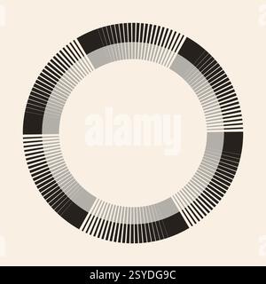 Round striped frame object. Grey circle frame on beige background. Design element for frame, logo, web pages, prints, posters, template. Stock Vector