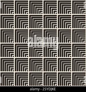 Black simple dense squares seamless pattern on beige background. Stock Vector