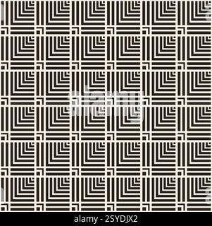 Black simple dense squares seamless pattern on beige background. Pattern for textile, wrapping, banner. Stock Vector