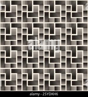 Black simple corners squares seamless pattern on beige background. Geometric different shapes pattern for textile, wrapping, banner. Stock Vector