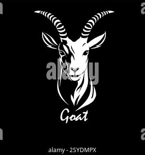 Goat head on black background. hand drawing. Not AI, Vector illustration Stock Vector