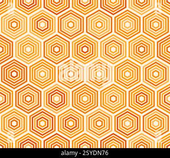 Abstract template background. Hexagon stacked mosaic background. Orange color tones. Large hexagon shapes. Tileable pattern. Stock Vector