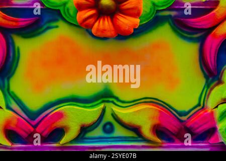 Hamrun, Malta - February 23rd, 2025 - Brightly Colored Abstract Floral Border With Vibrant Neon Tones Stock Photo