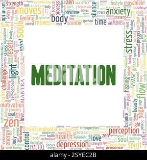 Meditation vector illustration word cloud isolated on a white background. Stock Vector