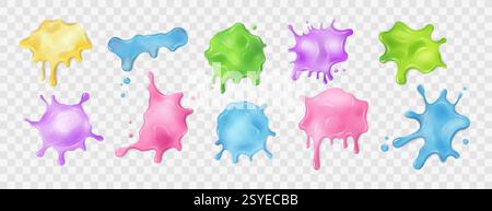 Liquid multicolored slime blots. Isolated elements Stock Vector
