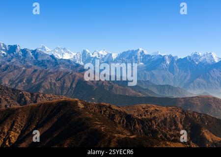 Beautiful Himalayan Landscape. Everest mountain range. View from PK (Pikey) peak. Beautiful landscape in Nepal. Stock Photo