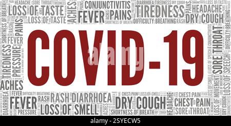Covid-19 Symptoms word cloud isolated on a white background. Stock Vector