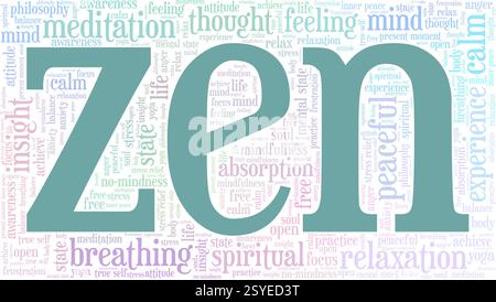 Zen vector illustration word cloud isolated on a white background. Stock Vector