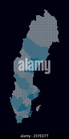 Sweden dotted map. Digital style map of the country on dark background. Sweden shape with circle dots. Colored dots style. Small size circles. Stock Vector