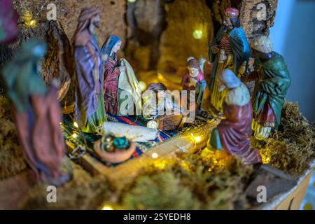 Intricate traditional Christmas nativity scene depicting the birth of ...