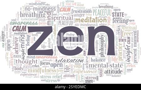 Zen vector illustration word cloud isolated on a white background. Stock Vector