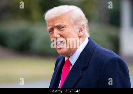 WASHINGTON – February 22, 2025: President Donald Trump speaks as he walks into the White House from the South Lawn.(Credit: Joshua Sukoff) Stock Photo