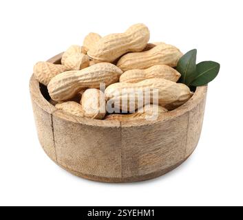 Unpeeled peanuts in bowl isolated on white Stock Photo