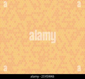 Geometric background. Bold stacked rounded hexagons mosaic cells. Orange color tones. Regular hexagon shapes. Seamless pattern. Stock Vector