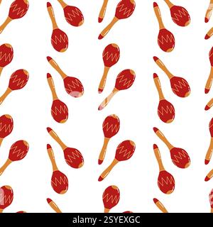 Pattern of decorative maracas on a white background showcasing vibrant colors and design Stock Vector