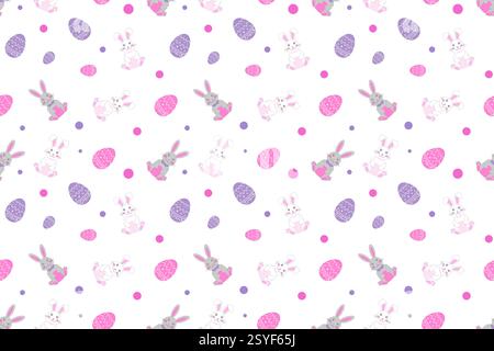 Easter themed seamless pattern featuring bunnies, rabbits, and colorful eggs for festive designs Stock Vector