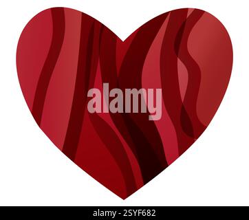 Heart-shaped illustration featuring smooth gradient red and maroon wavy lines for artistic expression Stock Vector