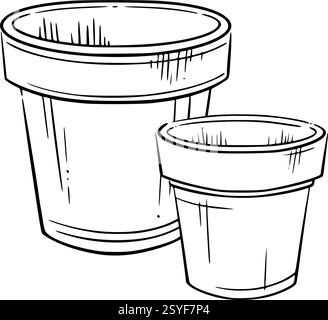 Two flower pots. Elegant vector line hand-drawn illustration Perfect for home decor, interior design, gardening, urban planting, and botanical themes Stock Vector