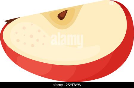 Red ripe apple slice, fresh garden fruit. Hand drawn food clipart. slice of fresh Red apple fruit, Flat style isolated on transparent background. Red Delicious Vector illustration Stock Vector
