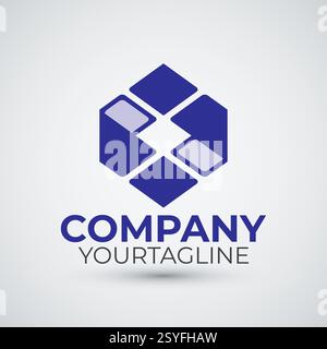 Blue hexagon logo template design Stock Vector