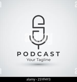 abstract podcast logo template vector design with modern trendy microphone audio Podcasts for studio interview multimedia and web design Stock Vector