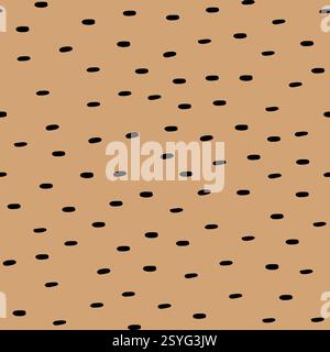 Seamless pattern with Small Dashes. Various dots and doodle lines. Repeated black spots on beige background. Simple Vector Illustration Stock Vector