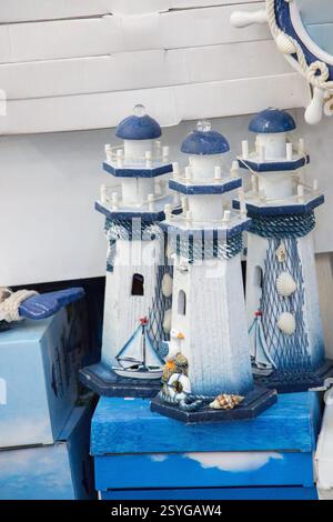 Set of Little handmade model lighthouses Stock Photo - Alamy