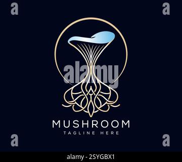 Luxury Mushroom Logo Tree With Root Logo Design, mushroom logo, mushroom tree logo vintage creative organic farm agriculture Vector Icon Symbol Stock Vector
