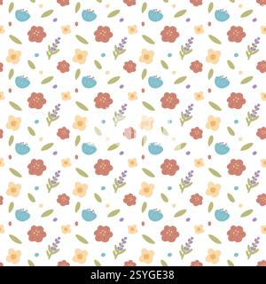 Vintage flowers vector seamless continuous pattern, wallpaper, background, home textile print, seamless pattern, hand drawn pattern. Stock Vector