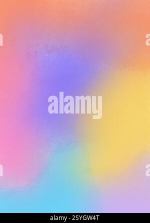 Colourful blurry abstract rainbow gradient background. Smooth transitions of vivid bright colours with noise. Trendy wallpaper with film grain effect. Stock Photo