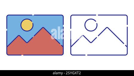 Thin line stroked color icon. Image of snapshot. Photos for memory from travel. World Photography Day. Simple vector isolated on white background Stock Vector