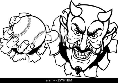 Devil Satan Baseball Ball Sports Mascot Cartoon Stock Vector