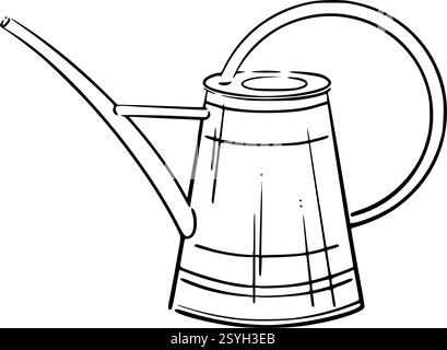 Watering can. Stylish linear vector illustration. Sketch of a gardening tool. Great for garden, terrace, home decor, and sustainable living themes Stock Vector