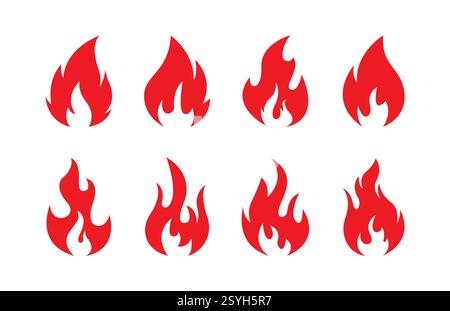 Set of burning fires of flames. Fire flames vector Stock Vector