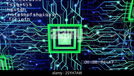 Image of colourful connections over data processing and processor Stock Photo