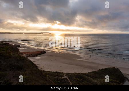Aerial View of Stunning Sunset Over Portugals Ocean Coast Stock Photo