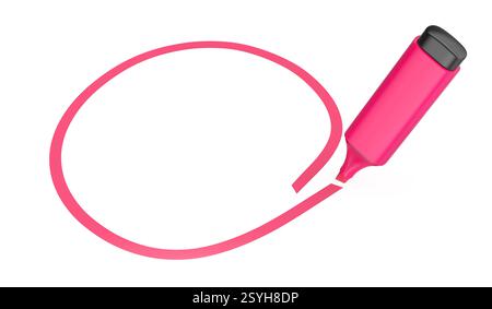 Drawing a circle with a pink highlighter on a white background Stock Photo