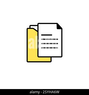 Yellow folder icon with paper document illustrates digital file management concept Stock Photo