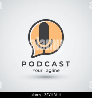 chat podcast logo template vector design with modern trendy microphone audio Podcasts for studio interview multimedia and web design Stock Vector