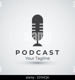 black podcast logo template vector design with modern trendy microphone audio Podcasts for studio interview multimedia and web design Stock Vector