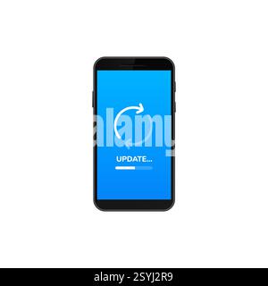 Smartphone displaying software update progress with blue loading screen ...