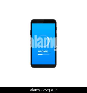 Smartphone displaying software update progress with blue loading screen animation Stock Vector